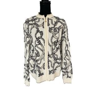 St John Sport Size Large Zip Knit Cardigan Sweater Rope Tassels Equestrian Style